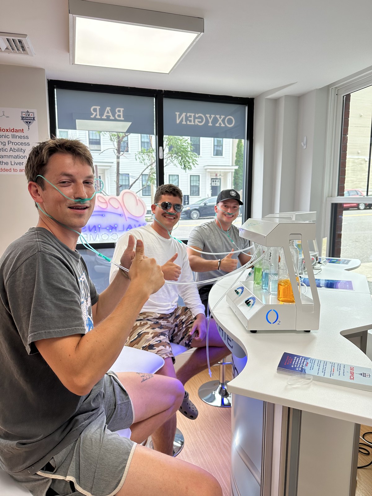 Clients using the oxygen bar add-on at IV League Hydration in South Boston