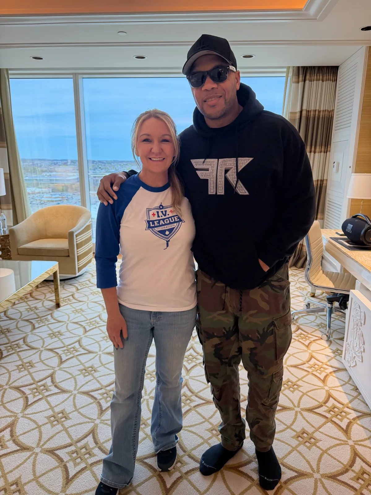 IV League Hydration nurse with a touring recording artist at a Boston hotel suite