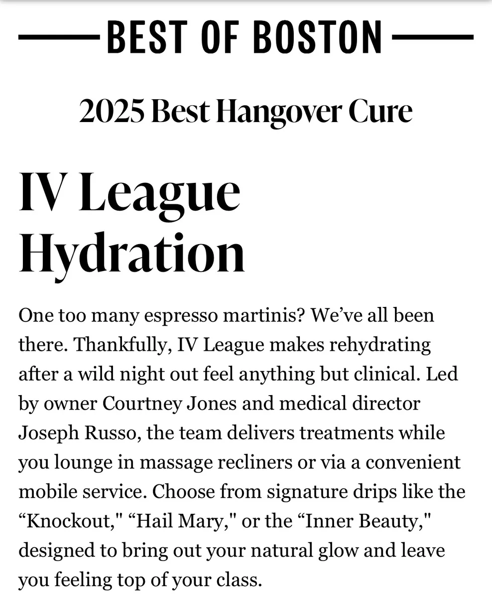 Boston Magazine Best of Boston 2025 — Best Hangover Cure: IV League Hydration